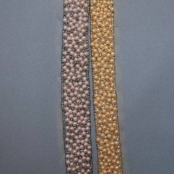 Тесьма на сетке с бисером и бусинами под жемчуг в двух цветах