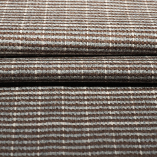 Изображение Костюмная ткань серо-коричневая, шерсть, полоска, дизайн CHANEL