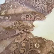 Изображение Кружево стретч, цветы и завитки, 18 см, капучино