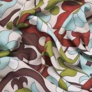 Изображение Плательная ткань, вискоза, белая с графическими цветами