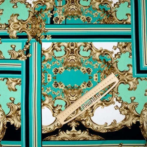 Изображение Трикотаж полоса и вензеля, бирюзовый, дизайн VERSACE