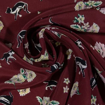 Изображение Крепдешин цветы и коты, дизайн GUCCI