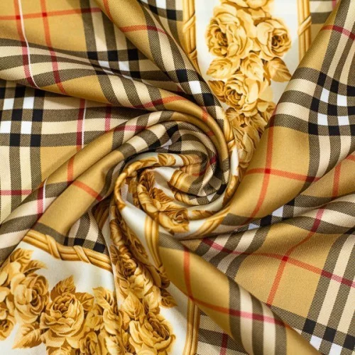 Изображение Шелк твил, клетка, розы, дизайн BURBERRY