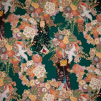 Изображение Крепдешин цветы и птицы, дизайн GUCCI