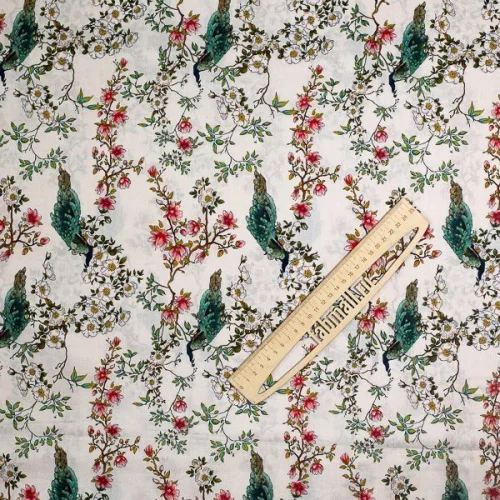 Изображение Хлопок смесовый, цветы и павлины, дизайн LIBERTY