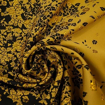 Изображение Жаккард шелковый, цветы, черный желтый, дизайн GUCCI
