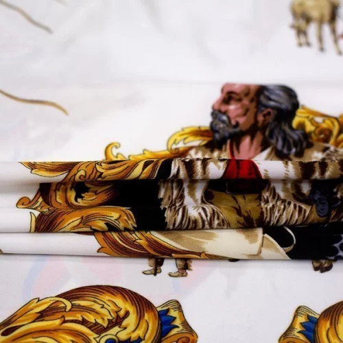 Изображение Трикотаж лайкра купон 88 см, кони индейцы и вензеля, дизайн VERSACE