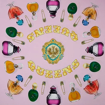 Изображение Шелк QUEENS, флаконы на розовом