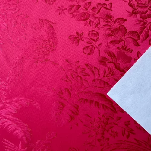 Изображение Вискоза плательная, фуксия, с цветами и птицами