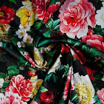 Изображение Шелк стрейч, цветы, дизайн D&G, 2 цвета