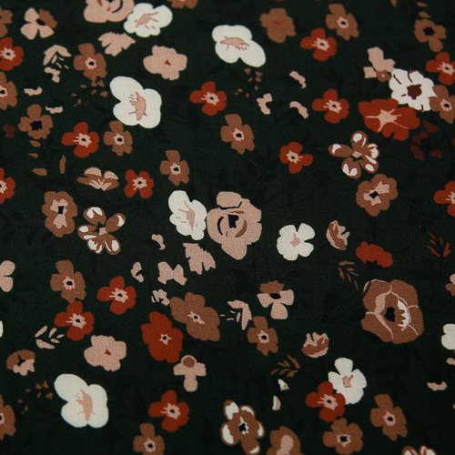 Изображение Плательная ткань, вискоза, цветы на черном