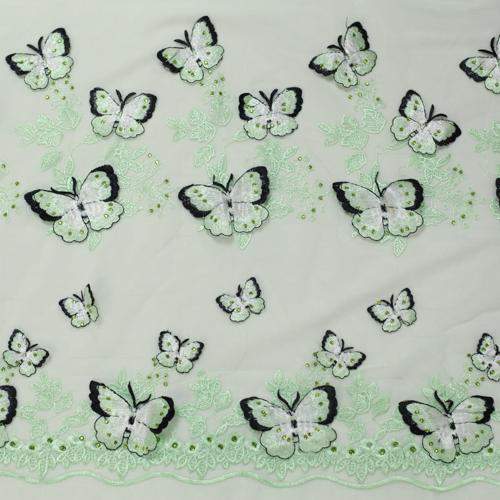 Изображение Вышивка на сетке со стразами и 3D бабочками, нежная фисташка