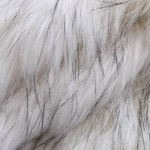 Изображение Мех искусственный, длинный ворс, песец, белый, черные перья