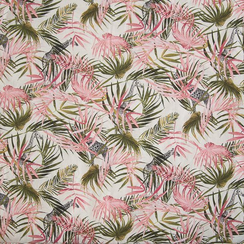 Изображение Лен RATTI, пальмовые листья, молочный, хаки, розовый