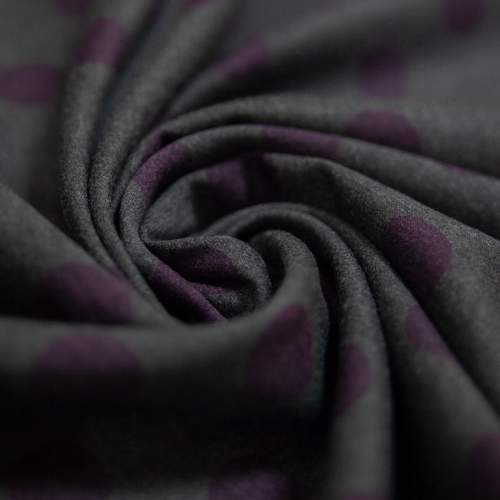 Изображение Шерсть плательная серая в фиолетовый горошек