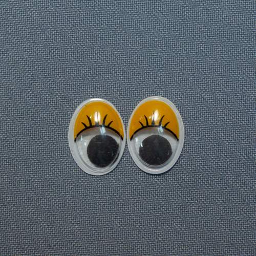 Глазки пластиковые овальные для мягких игрушек с ресницами, желтое веко