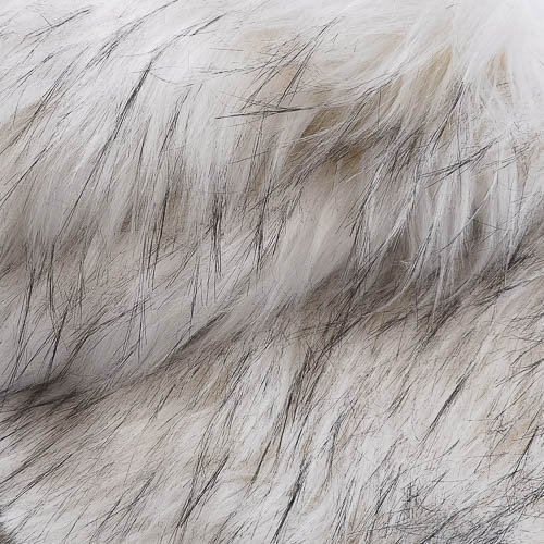 Изображение Мех искусственный, длинный ворс, песец, белый, черные перья