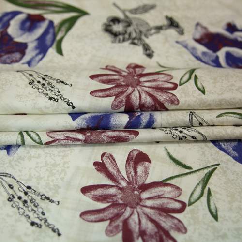 Изображение Плательная ткань стрейч, светлый беж с цветами