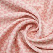 Изображение Плательная ткань, вискоза, бело-розовые треугольники, лесенка