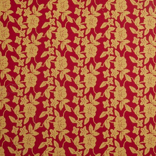Изображение Жаккард стрейч, костюмная ткань красная с желтым цветочным дизайном, хлопок