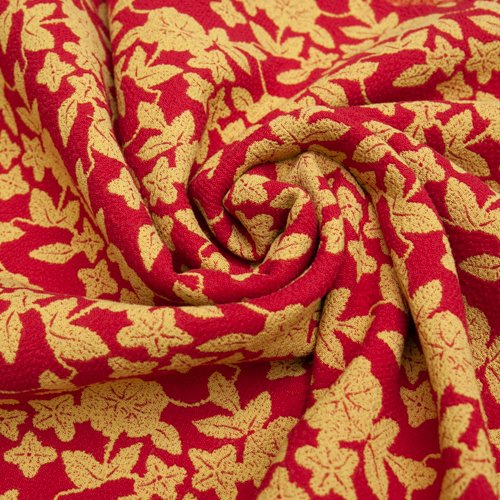 Изображение Жаккард стрейч, костюмная ткань красная с желтым цветочным дизайном, хлопок