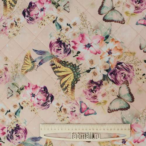 Изображение Курточная стежка на подкладке, букет цветов и бабочка