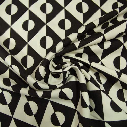 Изображение Шерсть плательно-костюмная стрейч, черно-белые квадраты и круги