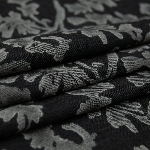 Изображение Плательно-костюмная ткань шерстяная черная, орнамент растения