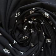Изображение Трикотаж футер с начесом, вышитые цветы, черный