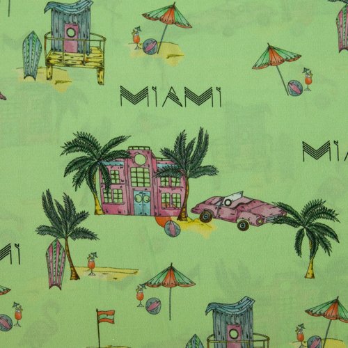 Плательная ткань, вискоза, зеленая, дизайн Miami