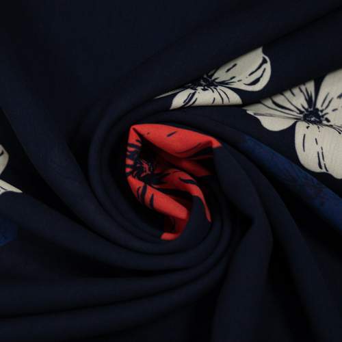 Изображение Плательная ткань темно-синяя с цветами