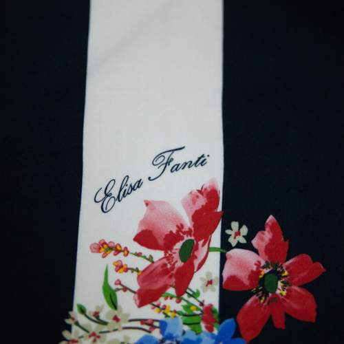 Изображение Плательная ткань стрейч, полоска с цветами, подписной дизайн ELISA FANTI
