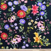 Изображение Трикотаж купон черный 135 см, цветы, горошек