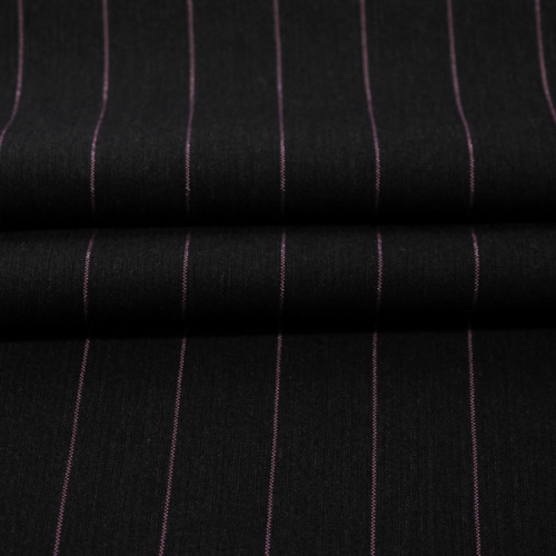Изображение Костюмная ткань черная, шерсть, стретч, розовая полоска