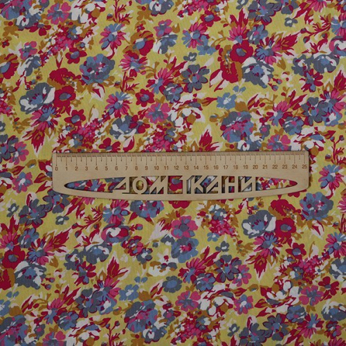 Изображение Плательная ткань стрейч, цветы на желтом