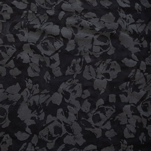 Изображение Шелковый шифон черный, серый, цветы