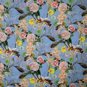 Изображение Шелк стрейч, лилии на голубом
