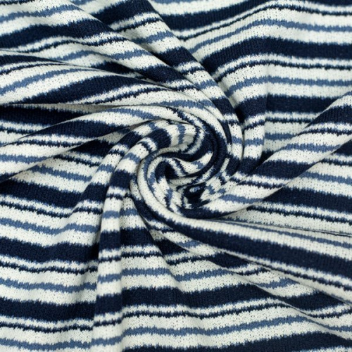 Изображение Трикотаж вязаный, полоска тонкая, молочный, голубой