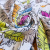 Изображение Трикотаж кулирка, белый, разноцветные перья