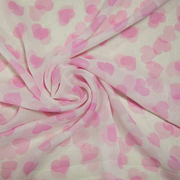 Изображение Шелк шифон натуральный, розовые сердечки