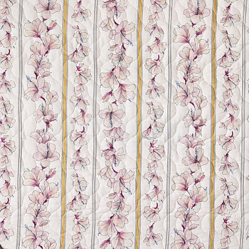 Изображение Курточная стежка двусторонняя, розовые цветы на молочном
