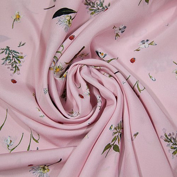 Изображение Шелк стрейч нежные цветы на розовом
