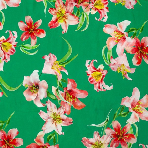 Изображение Плательная ткань, лилии на зеленом