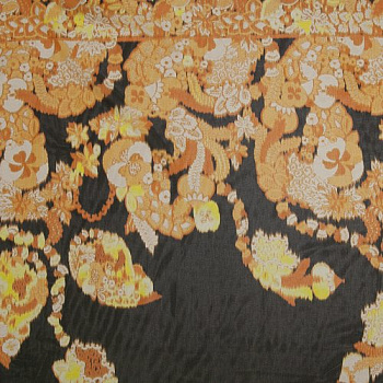 Изображение Жоржет купон черный, полиэстер, размытые цветы этно