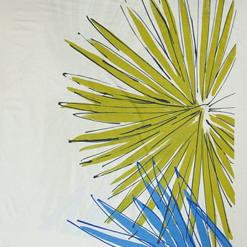 Изображение Трикотаж стрейч белый, вискоза, листья пальмы