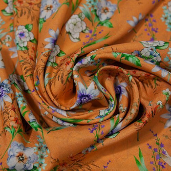 Изображение Шелк стрейч полевые цветы, персиковый