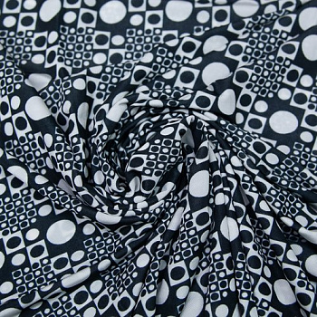 Изображение Трикотаж горошек, квадраты, черно-белый