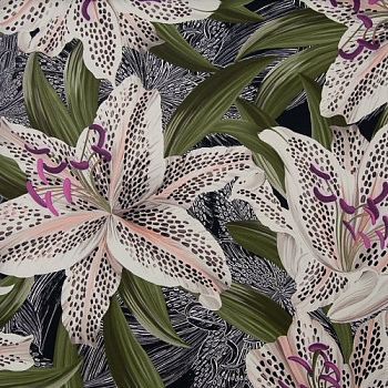 Изображение Плательная ткань стрейч, полиэстер, крупные лилии, два цвета