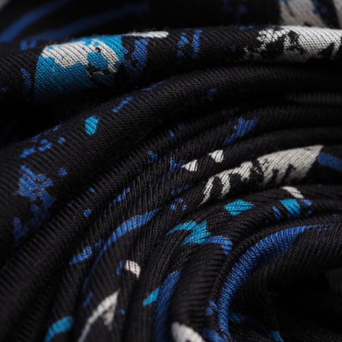 Изображение Трикотаж стретч черный, синяя и белая абстракция
