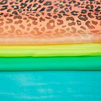 Изображение Шифон шелковый кайма с вискозой, яркий градиент, леопард